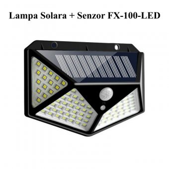 Lampa de perete cu senzor si incarcare solara, 100 leduri, MD80604