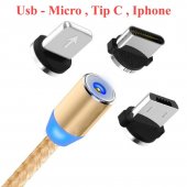 Cablu magnetic 3 in 1 incarcare si date, cu mufe micro USB, Iphone 5/6/7, USB C, MD10014